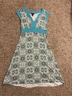 Banana Republic Turquoise Patterned V‑Neck Women’s Dress